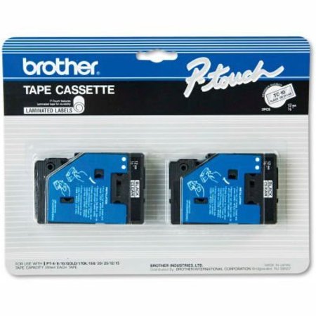 BROTHER Brother® P-Touch® TC Tape Cartridges, 1/2"W, Black on Clear, 2/Pack TC10